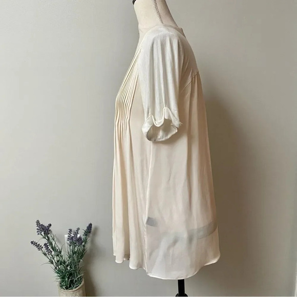 Elizabeth and James Pleated Silk Front Blouse XS Ivory Long Sleeve Designer Top - Picture 7 of 12
